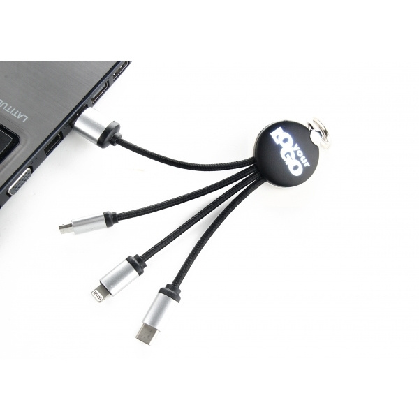 Logo trade advertising products image of: 3in1 cable with enlighted logo for engraving, RXD-368