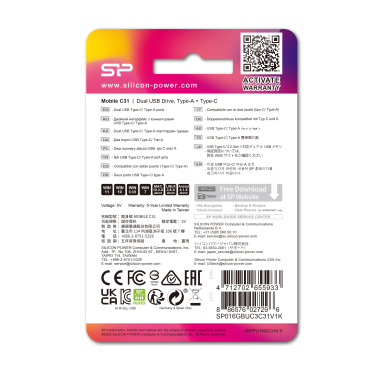 Logo trade promotional giveaway photo of: Pendrive USB/type - C Silicon Power Mobile C31 3.0 OTG