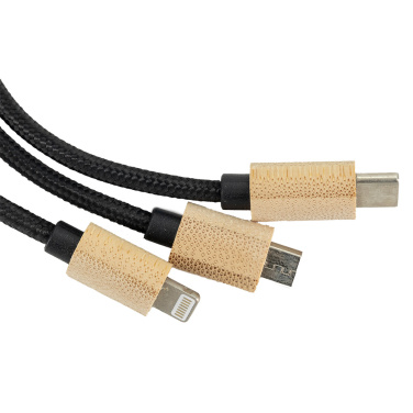 Logotrade advertising product picture of: 3-in-1 cable with elighted logo in a wooden casing, LH-ZMU06