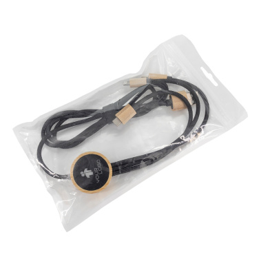 Logotrade advertising product picture of: 3-in-1 cable with elighted logo in a wooden casing, LH-ZMU06
