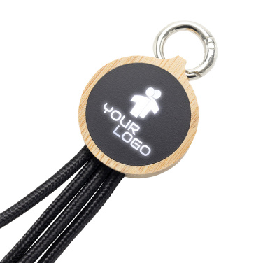 Logo trade promotional giveaway photo of: 4-in-1 cable with elighted logo in a wooden casing, LH-ZMU05