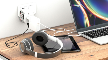 Logo trade promotional giveaways image of: SKROSS World Travel Adapter MUV 2-pole with USB A and C