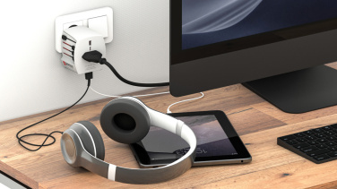 Logotrade corporate gift picture of: SKROSS World Travel Adapter MUV 2-pole with USB A and C