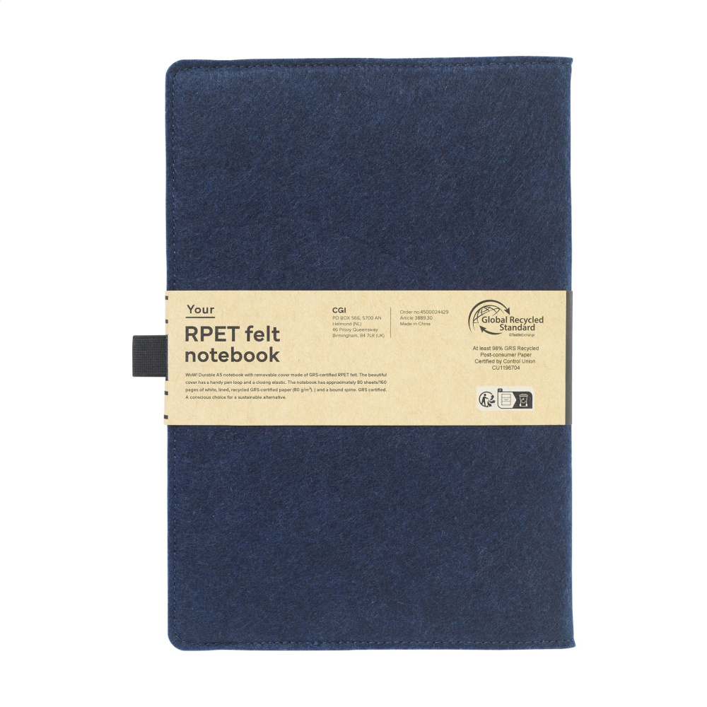 Logo trade promotional product photo of: Felty GRS RPET Paper Notebook A5