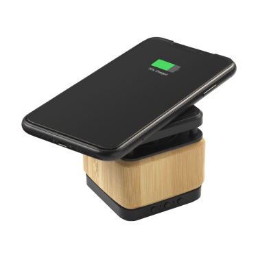 Logotrade promotional item picture of: Bamboo Block Speaker with wireless charger