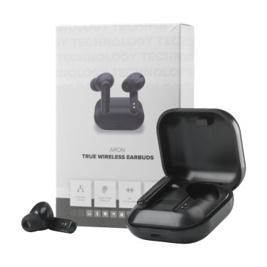 Logo trade promotional merchandise image of: Aron TWS Wireless Earbuds in Charging Case