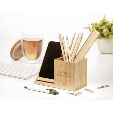 Logotrade business gifts photo of: Bamboo Boss 15W charger/pen holder