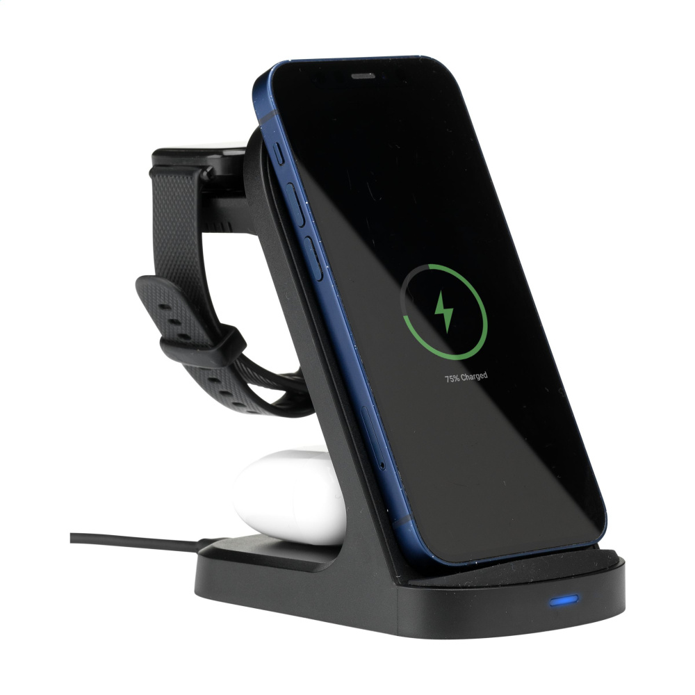 Logotrade business gifts photo of: Triple-Up RCS Recycled ABS Wireless Charger Stand
