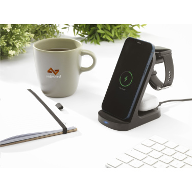 Logotrade promotional item picture of: Triple-Up RCS Recycled ABS Wireless Charger Stand
