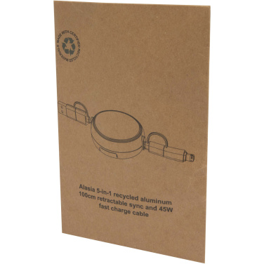 Logotrade promotional merchandise image of: Alasia 5-in-1 100 cm recycled plastic and aluminium retractable data sync and 45W fast charge cable
