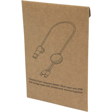 Logotrade promotional merchandise image of: Chechia 5-in-1 recycled plastic 30 cm data sync and 27W fast charge cable with bamboo details