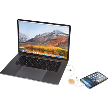 Logotrade advertising products photo of: Chechia 5-in-1 recycled plastic 30 cm data sync and 27W fast charge cable with bamboo details