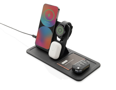 Logo trade corporate gifts picture of: Swiss Peak 3 in 1 RCS recycled PU wireless charger desk tray