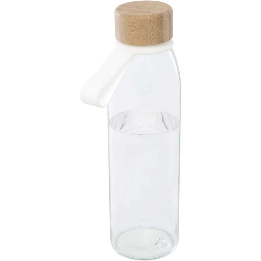 Logo trade promotional giveaways picture of: Porto 500 ml glass water bottle with silicone handle and bamboo lid