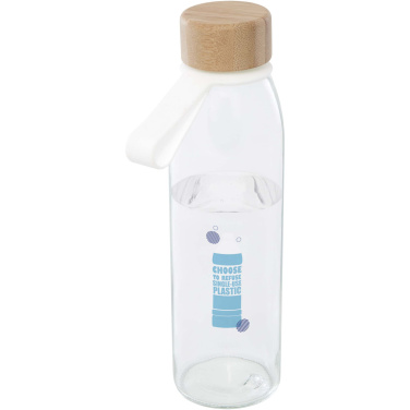 Logo trade promotional item photo of: Porto 500 ml glass water bottle with silicone handle and bamboo lid