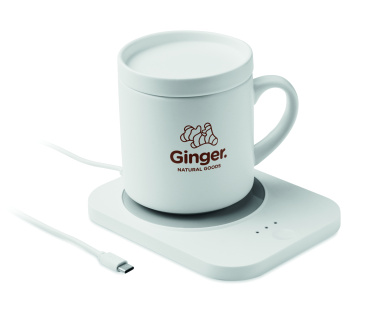 Logo trade business gifts image of: Wireless charger mug warmer set
