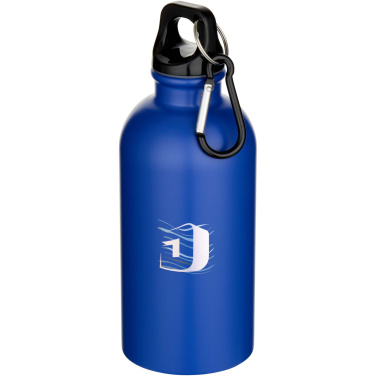 Logo trade advertising product photo of: Oregon 400 ml matte RCS recycled single wall stainless steel water bottle with carabiner