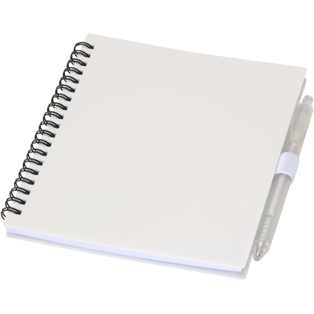 Logo trade business gift photo of: Niove recycled plastic soft cover notebook and ballpoint pen set (blue ink)