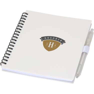 Logo trade promotional gift photo of: Niove recycled plastic soft cover notebook and ballpoint pen set (blue ink)