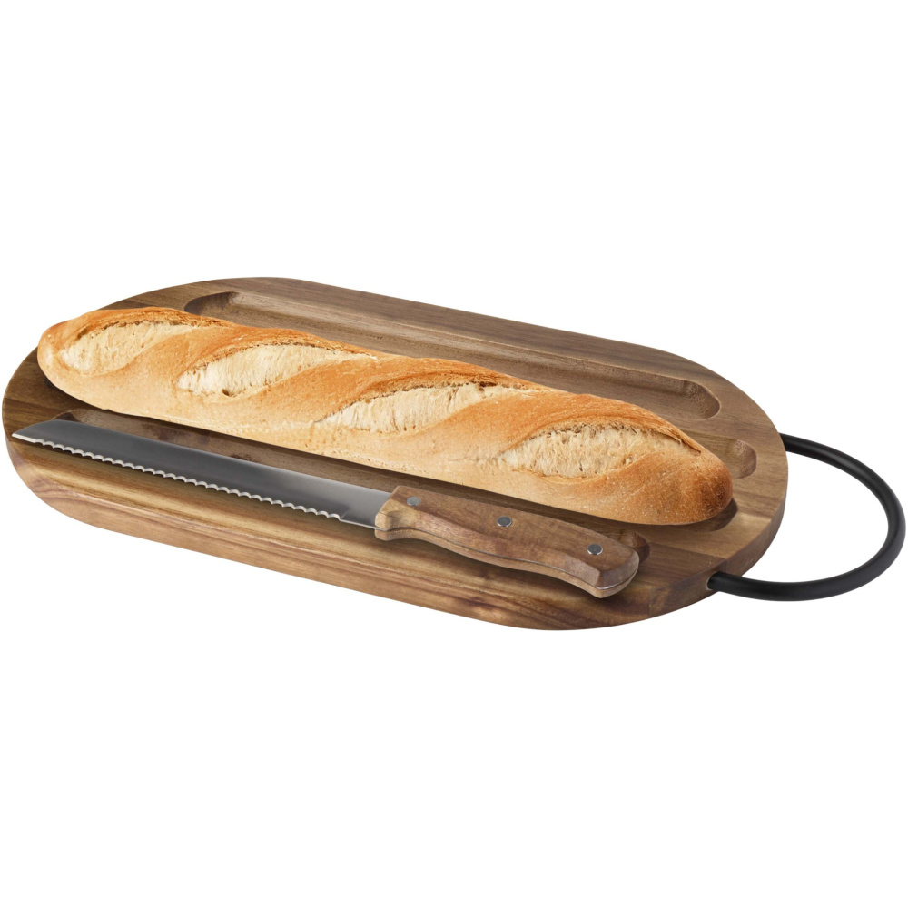 Logotrade advertising product image of: Prestige acacia wood chopping board with bread knife