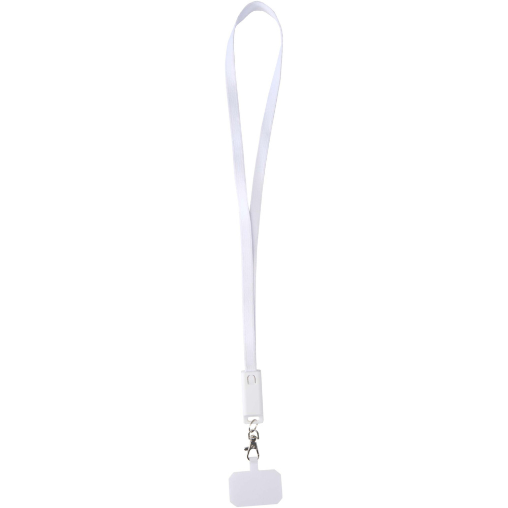 Logo trade advertising product photo of: Franz recycled plastic smartphone lanyard with built-in data sync and 65W fast charge 5-in-1 cable