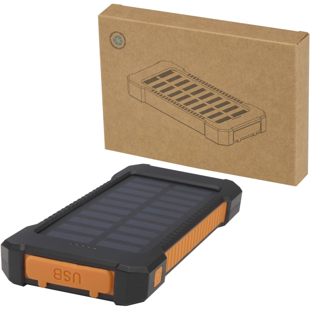 Logotrade promotional item picture of: Altair 5000 mAh 10W recycled plastic rugged solar power bank with built-in torch