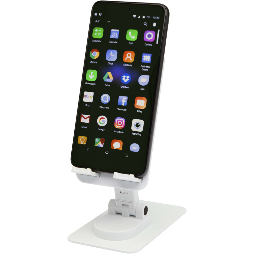Logo trade promotional merchandise image of: Alhena recycled plastic foldeable phone holder with metal desk stand