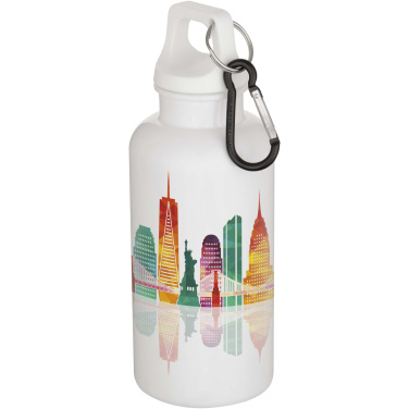 Logotrade promotional gift image of: Oregon 400 ml solid colour RCS recycled plastic water bottle with carabiner