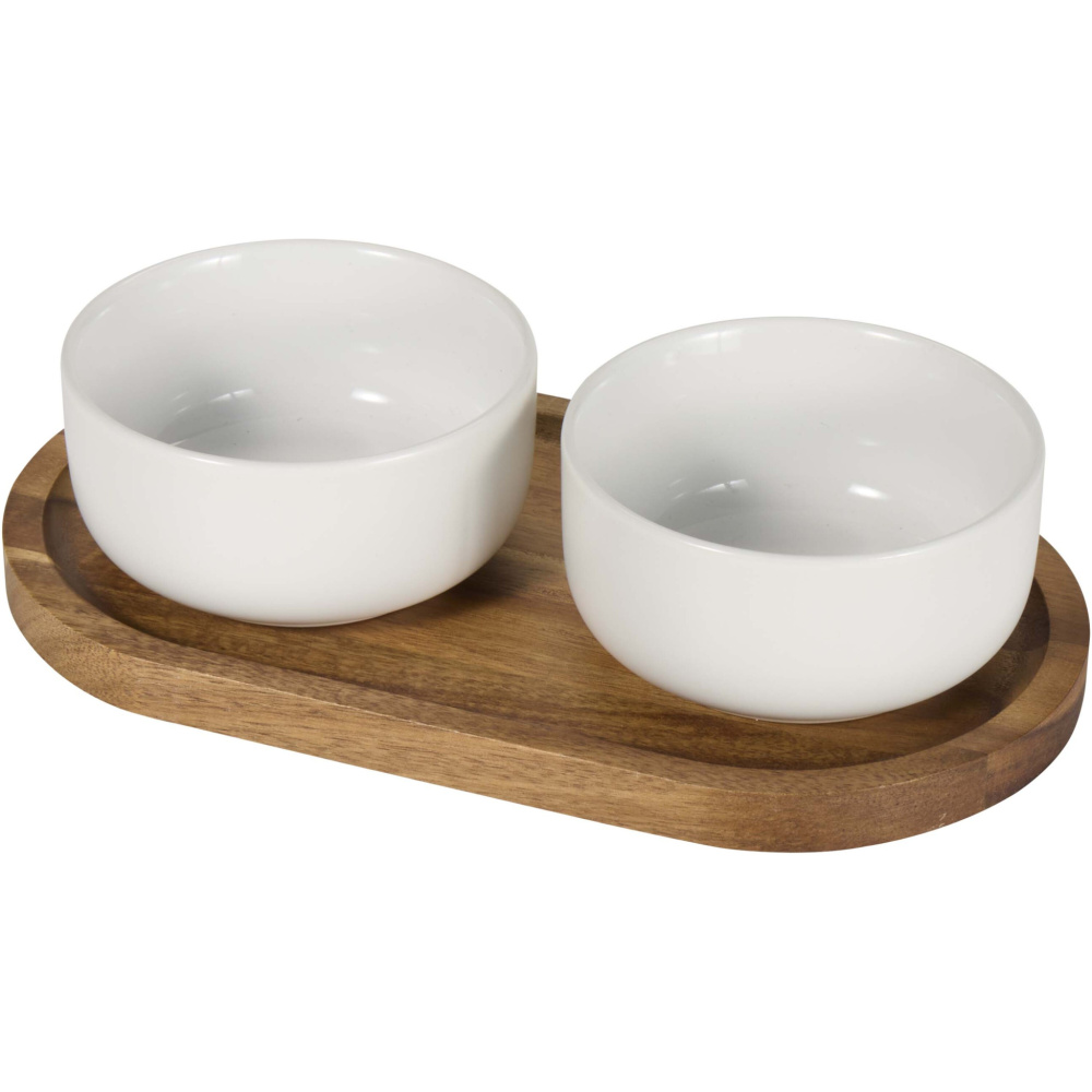 Logotrade advertising product image of: Noa wooden tray and ceramic serving bowls set