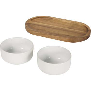 Logotrade advertising products photo of: Noa wooden tray and ceramic serving bowls set