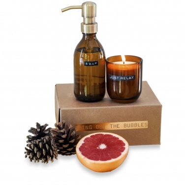 Logo trade reklaamkingi pilt: Wellmark Discovery 200 ml käteseebi dosaator ja 150 g lõhnaküünla komplekt - bambuse lõhn