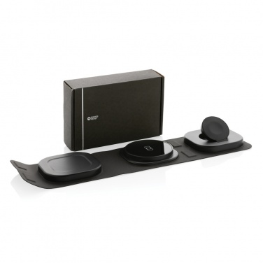 Logo trade reklaamkingituse pilt: Swiss Peak RCS rplastist kolm-ühes juhtmevaba 15W reisilaadija