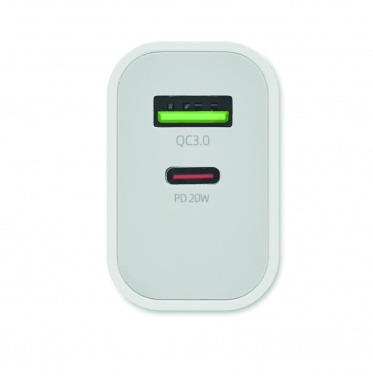 Logotrade reklaamtoote foto: 18W 2 pordiga USB laadija EU pistik