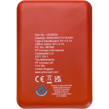 Logo trade liikelahjat tuotekuva: Asama 5 000 mAh:n Type-C-varavirtalähde kierrätetystä muovista