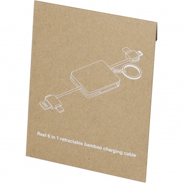 Logotrade verslo dovanos nuotrauka: Reel 6-in-1 ištraukiamas bambuko raktų pakabuko įkrovimo laidas