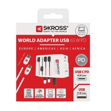 Лого трейд бизнес-подарки фото: Адаптер SKROSS World Travel MUV 65W PD с кабелем USB C
